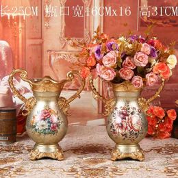 Vases European Resin Living Room TV Background Wall Simulation Dried Flower Vase Table Decoration