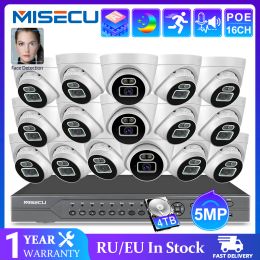 System MISECU 16CH 5MP POE NVR Kit H.265 AI 5MP Colour Nigh Two Way Audio Indoor Security IP Camera Face Detected Video Surveillance Set