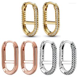 Stud Earrings Authentic 925 Sterling Silver Earring Rose Golden Shine Pave Me Link With Crystal For Women Gift Fashion Jewellery