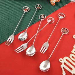 Forks Stainless Steel Fork Spoon Set Durable One-piece Design Cutlery Festive Snowman For Tea