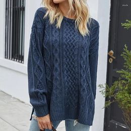 Women's Sweaters Cable Slit Crew Neck Sweater 2024 Casual Loose Pullover Knitted Women Autumn And Winter Top Clothes Set