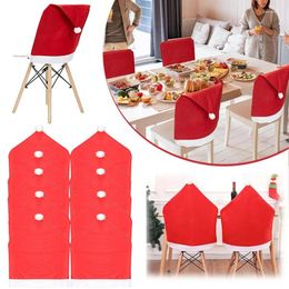 Chair Covers 2/4/6PCSChristmas Cover Red Santa Claus Hat Dining For Year Merry Christmas Party Home Kitchen Table Decor