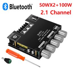 Amplifier ZKMT21 Bluetooth 5.0 Amplifier Board 2.1 Channel 50WX2+100W Audio Stereo AMP Bass and treble adjustment HIFI sound quality