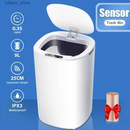 Waste Bins SDARISB Smart Sensor Trash Can Automatic Kicking White Garbage Bin for Kitchen Bathroom Waterproof 8.5-12L Electric Waste Bin L46