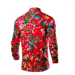 Men's Casual Shirts Formal Lapel Shirt Colorful Flower Print Spring With Northeastern Style Slim Fit Single-breasted Top For Wear