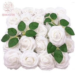 Decorative Flowers 30Pcs White Rose Artificial For DIY Wedding Bridal Bouquet Simulation Roses Party Home Floral Decor Valentine's Day Gift