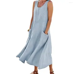 Casual Dresses Daily Midi Dress Stylish Women's Sleeveless With Pockets Soft Breathable A-line Sundress For Wear Comfortable