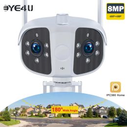 Cameras 4K WIFI Security Camera Outdoor Fixed 180° Wide Angle Panorama Cam Video Waterproof Surveillance 6MP Dual Lens Camera Mini CCTV