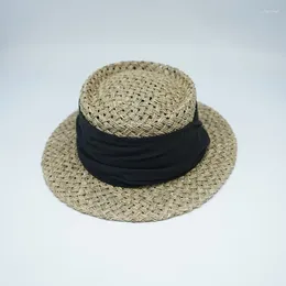 Berets 202403-2508751 Ins Chic Japan Summer Natural Salt Grass Classic Holiday Ribbon Decoration Fedoras Cap Men Women Leisure Sun Hat