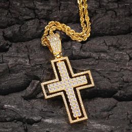 Pendant Necklaces Iced Out Rotatable Cross Necklace & With 4mm Tennis Chain Gold Silver Colour CZ Men's Hip Hop Rock Jewellery For Men Women