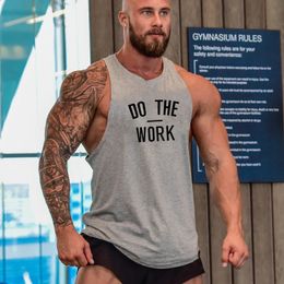 DO THE WORK Summer Cotton Gym Clothing Mens Bodybuilding Tank Top Casual Fitness Singlets Muscle Workout Sleeveless T Shirt 240326