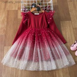 Girl's Dresses Kids Winter Dresses for Girls 3 6 8 Yrs Long Seve Spring Autumn Children Casual Clothes Red Christmas New Year Party Dress L240402