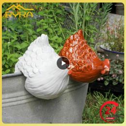 Garden Decorations Chicken Sitting On Fence Funny Plug In Resin Housewarming Gift Art Crafts Courtyard Figure Wall