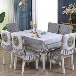 Table Cloth Luxury Flannel Tablecloth Lace Square Embroidery Chair Cover Dining Cushion For Living Room Coffee