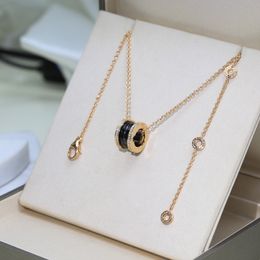 High version spring ceramic necklace with 18K rose gold inlaid diamond for women, fashionable and luxurious ceramic pendant, collarbone chain for women