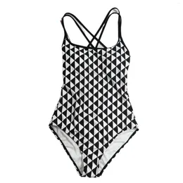 Women's Swimwear Checkerboard Series Backless Double Cross Triangle One-piece Competitive Swimsuit With Breast Pad