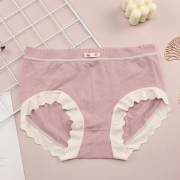 Women's Panties Comfortable Cotton Sweet Underpants Sexy Frill Ruffle Underwear Bikini Solid Colour Briefs Low-Rise Female