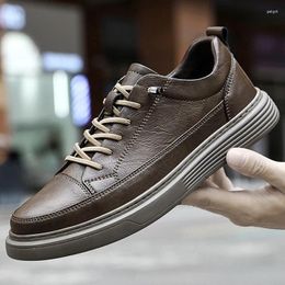 Casual Shoes 2024 Men's Leather Thick Sole Soft Surface Outdoor Sneakers Fashion Comfortable Oxford