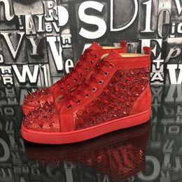 Casual Shoes Luxury High-top Men's Full Diamond Leather Rhinestone Rivets Couples Sneakers