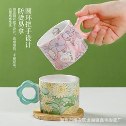 Mugs Ins Cute Flowers With Lid Mug Girls Couple Ceramic Water Cups Home Breakfast For Men And Women Coffee