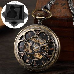 Pocket Watches Retro Luxury Mechanical Pocket Mens Christmas Gift Retro Hand Wrapped Metal Digital Display Manual Pocket Timing L240402