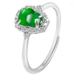 Cluster Rings S925 Silver Inlaid Natural A-grade Jade Gourd Dark Green Jadeite Ring Fashion Jewellery Women's Gifts Adjustable Drop