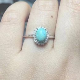 Cluster Rings 1ring 925 Sterling Silver Natural Green Turquoise Adjustable Ring For Women Gift Stone Size Approx6 8mm