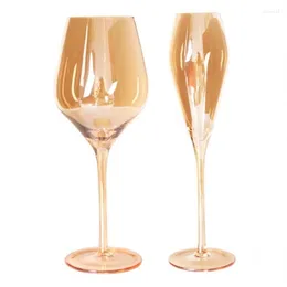 Wine Glasses High Quality Fashion Plating 200-650ml Amber Goblet Crystal Glass Red Champagne Cup Noble Elegant Drinkware