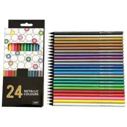 Pencils 24 Assorted Colour Metallic Coloured Pencils Black Wooden Drawing Sketching Pencil