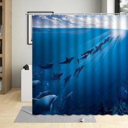 Shower Curtains Tropical Sea Scenery Bathroom Animal Ocean Dolphins Print Curtain Waterproof Fabric For Home Decor With Hooks