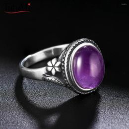 Cluster Rings Women's Jewellery S925 Silver Ring Natural 8x10MM Oval Amethyst Wedding Anniversary Party Gift Fine