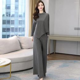 Work Dresses Women Long Culottes Suit Elegant Top With Irregular Hem Blouse Wide Leg Trousers Plus Size Commute For