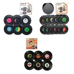 Table Mats 448B Set Of 6/12 Vintage Record Style Non Slip Insulated Cup Mat ABS Material Pads Coffee Drinks For Friend