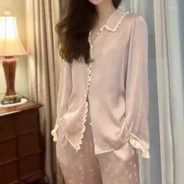 Women's Sleepwear Ice Silk Pyjamas For Women 2024 Pure Middle Belt Desire Long Sleeved Home Fury Sweet And Elegant To Wear Thin Style