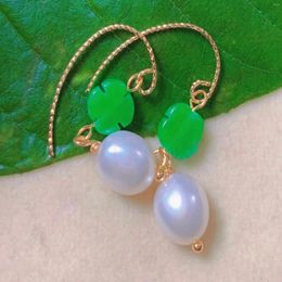 Dangle Earrings White Eggshell Pearl Green Jade Sculpture Gold Handmade Chandelier Women Formal Hoop Office Stud Clip-on Custom