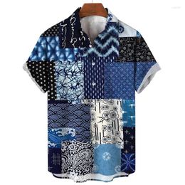 Men's Casual Shirts Vintage 3D Print Patchwork Shirt For Men Summer Plaids Short-Sleeved Lapel Clothing Oversized Tops Streetwear