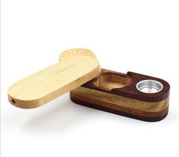 Folding Smoking Wooden Pipe Foldable Metal Monkey Hand Tobacco Cigarette Spoon Pipes With Storage Space Bowl Tools Accessories9795069