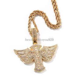 18K Gold Plated Angel Wings Cross Diamond Pendant Fashionable Personality Trendy Men's Hip-Hop Jewelry Gift