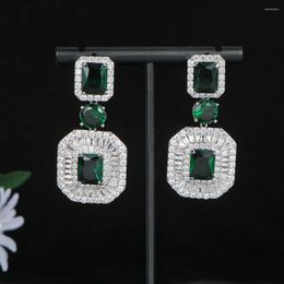 Dangle Earrings Luxury Geometry Square Round Drop Earring For Women Wedding Full Mirco Paved Micro Zirconia Dubai Bridal Costume Jewelry