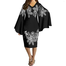 Party Dresses Women's Dress Flared Sleeves Elegant Art Custom Polynesian Vintage Pattern Grand Figure Casual Evening Knee-Length Skirt