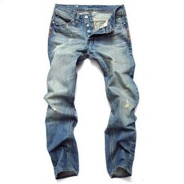 Jeans Denim Men Fashion Old Trousers Regular Fit Straight Ripped Brand Pants Brand Simple Plus Size 240322