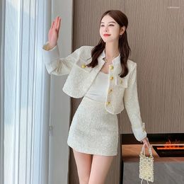 Work Dresses Temperament Outfits Fashion 2 Piece Sets Women Cropped Jackets High Waist Pleated Mini Skirt Suit Korean Elegant Set Clothes