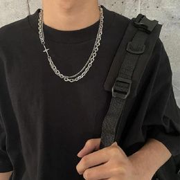 Chains Hip Hop Stainless Steel Cross Necklace For Women Men Punk Double Layer Splicing Chain Necklaces Charm Trend Neck Jewelry Choker