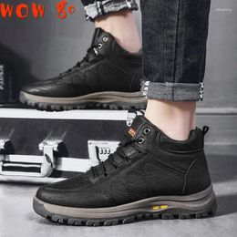 Walking Shoes Winter Men Boots Waterproof Warm Fur Snow Outdoor Work Leather Casual Military Combat Rubber Ankle