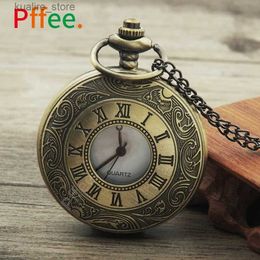 Pocket Watches Pffee Roman Digital Quartz Antique Pocket Chain Mens Steampunk Vintage Clock Reloj One Piece Mens Best Gift L240402