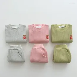 Clothing Sets 2Pcs Baby Clothes Spring Fashion Simple Embroidery Bear O-Neck Pullover For Children's Versatile Long Sleeved Sport Pants