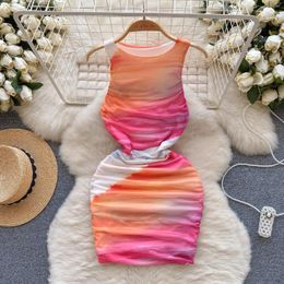 Casual Dresses Foamlina High End Halo Dye Gradual Colour Dress For Women 2024 Folded Slim Fit Short Sexy Wrapped Hip Skirt Tank Top