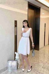 Basic & Casual Dresses designer MIU Family 2023 Summer New Product Academy Contrast Colour Elastic Waist High Half length Skirt Sleeveless Tank Top Dress M6J1