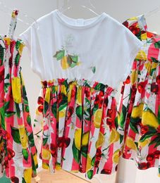2024 Girls Short Sleeve Letter Colourful Dress Summer Dress Cotton Casual Dress Kids Dress