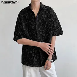 Men's Casual Shirts Fashion Well Fitting Tops INCERUN Jacquard Relief Flower Streetwear Male Short Sleeved Blouse S-5XL 2024